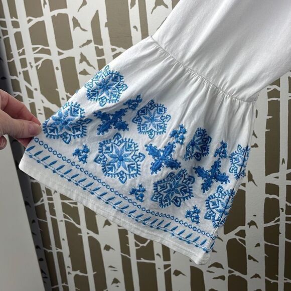 Chaps NEW $49 Tropic Bay Boho Off Shoulder Embroidered Bell Sleeve Top M - Picture 2 of 8